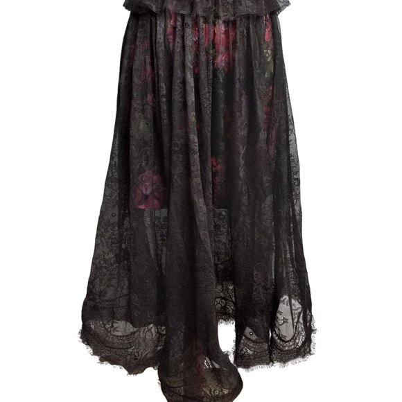 Pearl By Georgina Chapman of Marchesa Size 4 Dress Black Floral Lace Midi Flirty - Picture 11 of 14